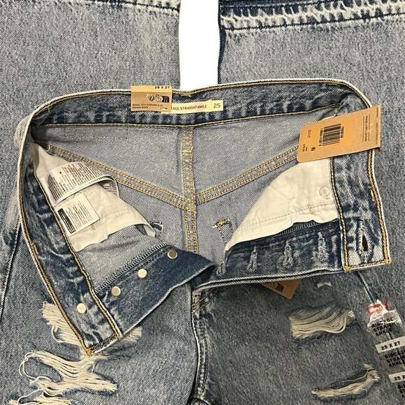 Levi's Ribcage Light Blue Cotton High Rise Ripped Jeans Size: 25 x27 - Picture 6 of 11